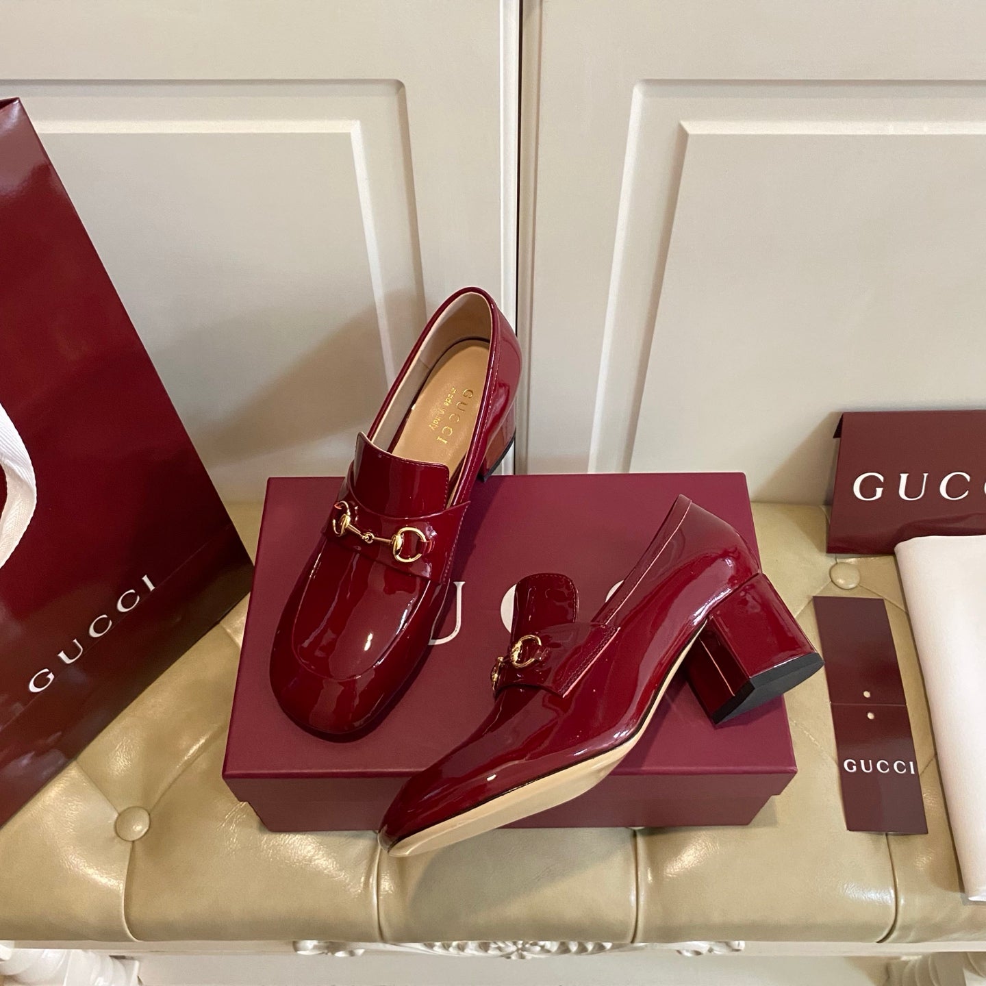 Gucci 26s Horsebit Loafers 55 Mm In Red Glossy Calfskin