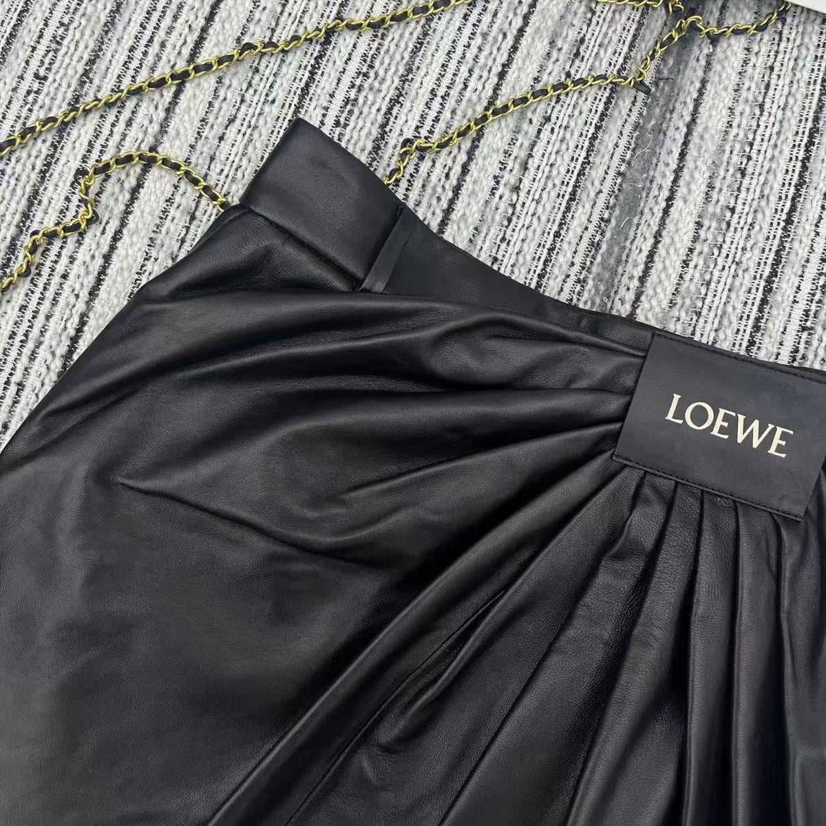 Loewe Draped Midi Skirt Black Nappa Leather 348568