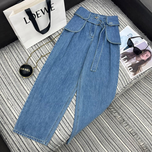 Loewe Urved-Blade Wide-Leg Jeans Blue Cotton