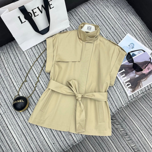 Loewe Sleeveless Stand-Collar Trench Coat Khahi Cotton