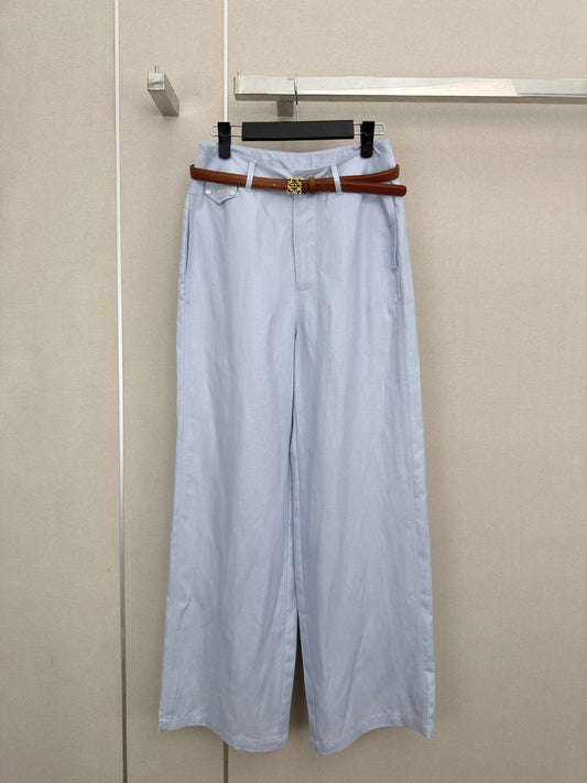 Loewe Wide-Leg Trousers Light Blue Cotton 379631