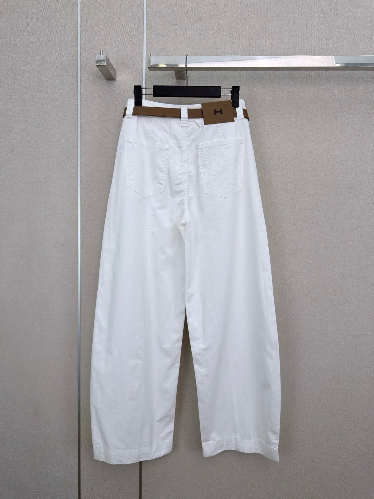 HM Wide-Leg Trousers With A Custom Leather Belt White Cotton 379623