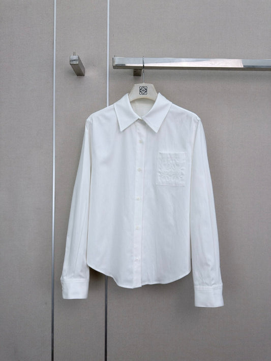 Loewe Long-Sleeved Shirt With Embroidered Logo White Cotton 379577