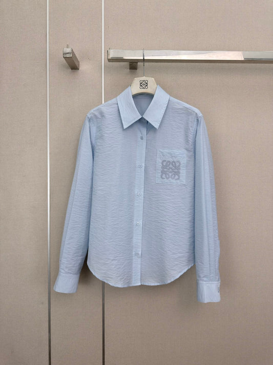 Loewe Long-Sleeved Shirt With Embroidered Logo Light Blue Cotton 379582