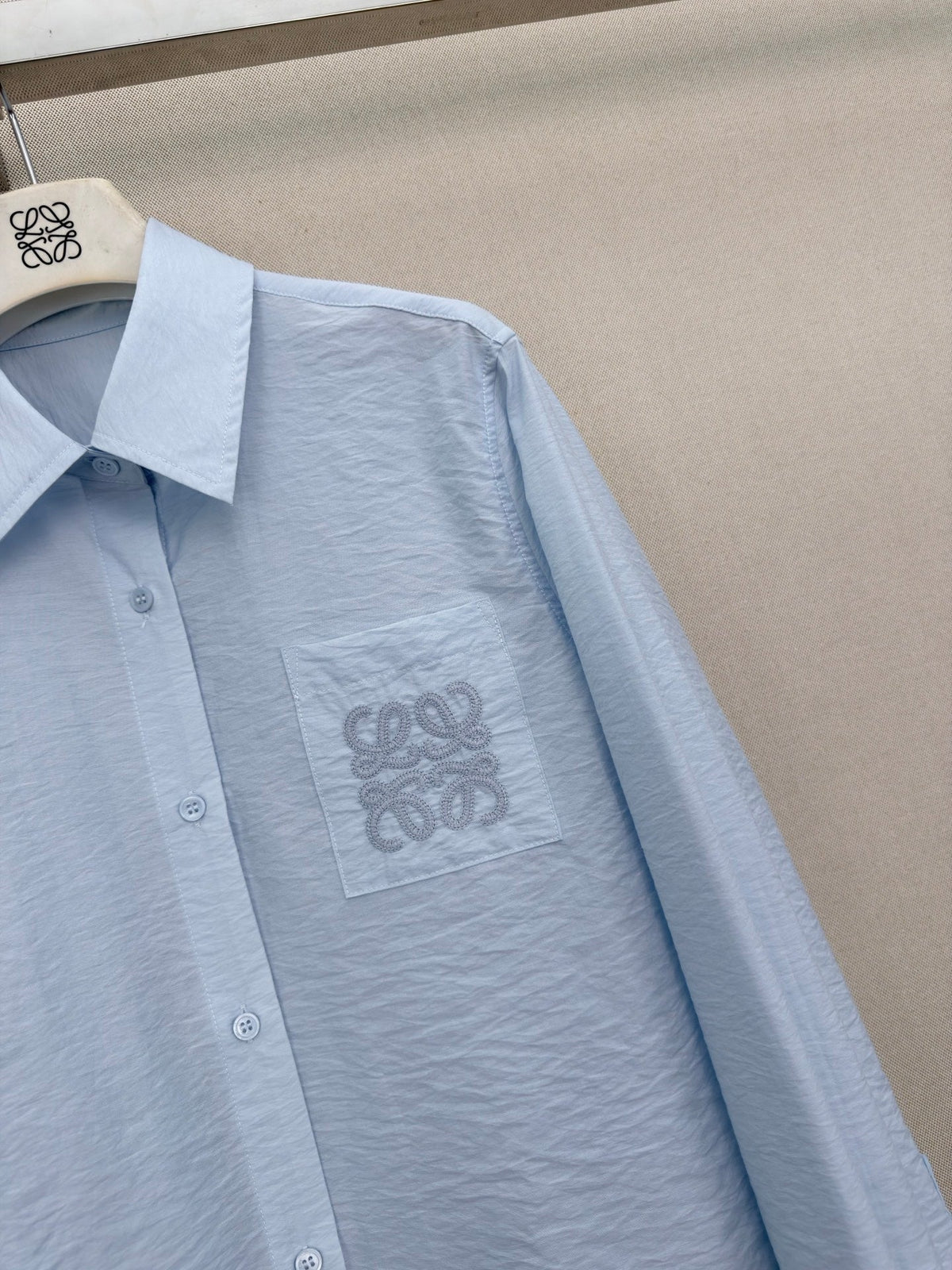 Loewe Long-Sleeved Shirt With Embroidered Logo Light Blue Cotton 379582