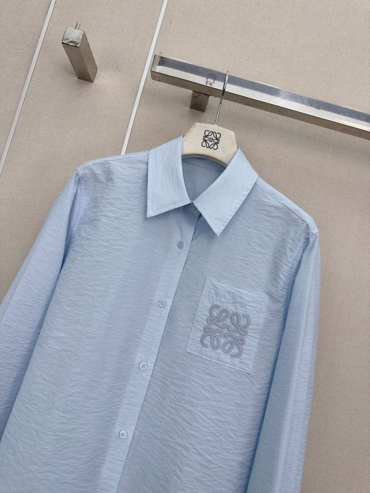 Loewe Long-Sleeved Shirt With Embroidered Logo Light Blue Cotton 379582