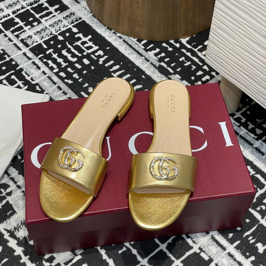 GC 25s flat sandals gold metallic leather