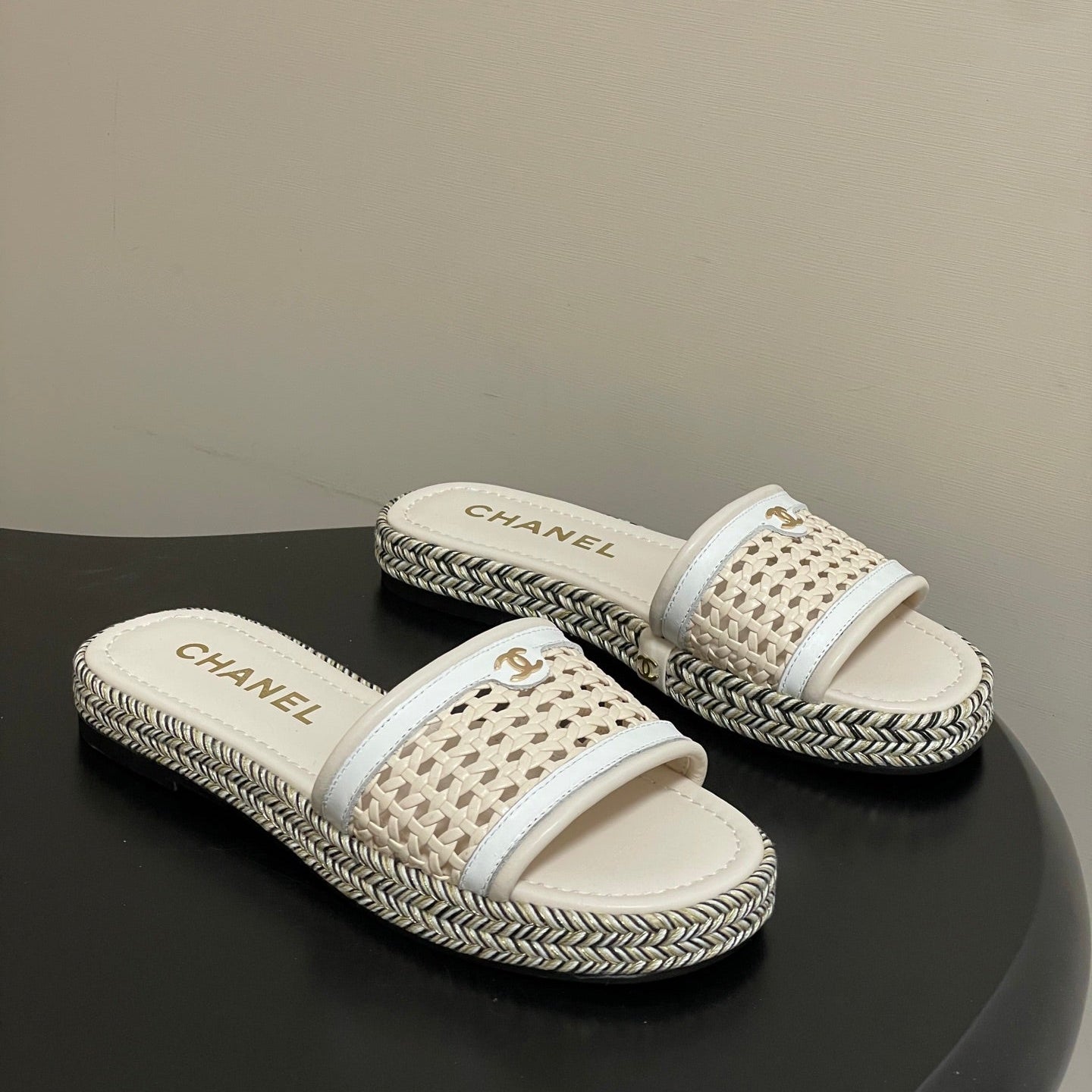 CC 26s Platform Slippers Light Beige Cowhide 649459