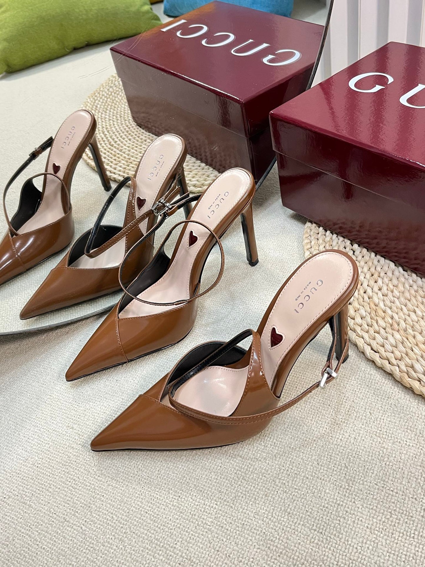GC 100mm Heeled Slingbacks Brown Sheepskin 294606