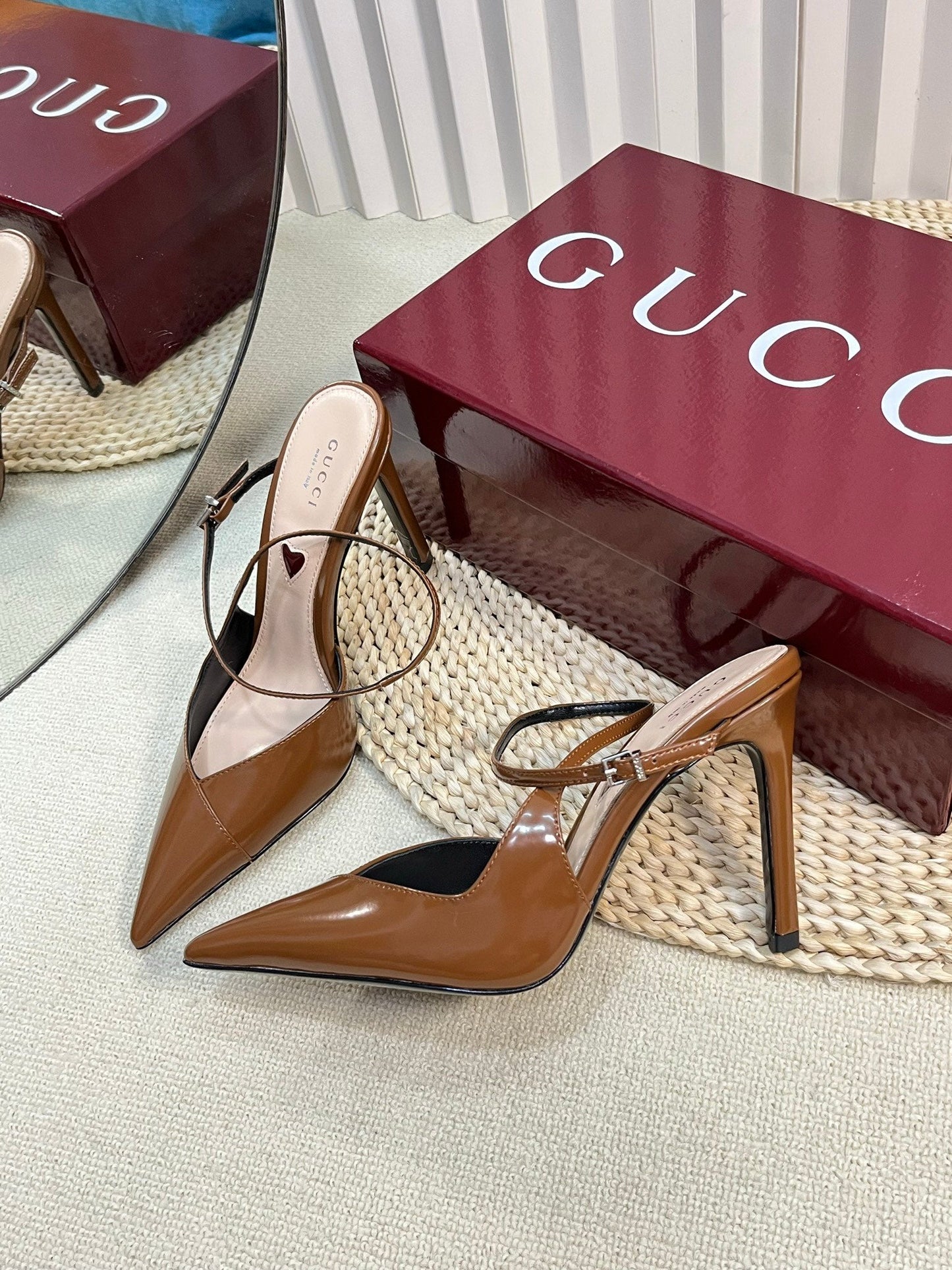 GC 100mm Heeled Slingbacks Brown Sheepskin 294606