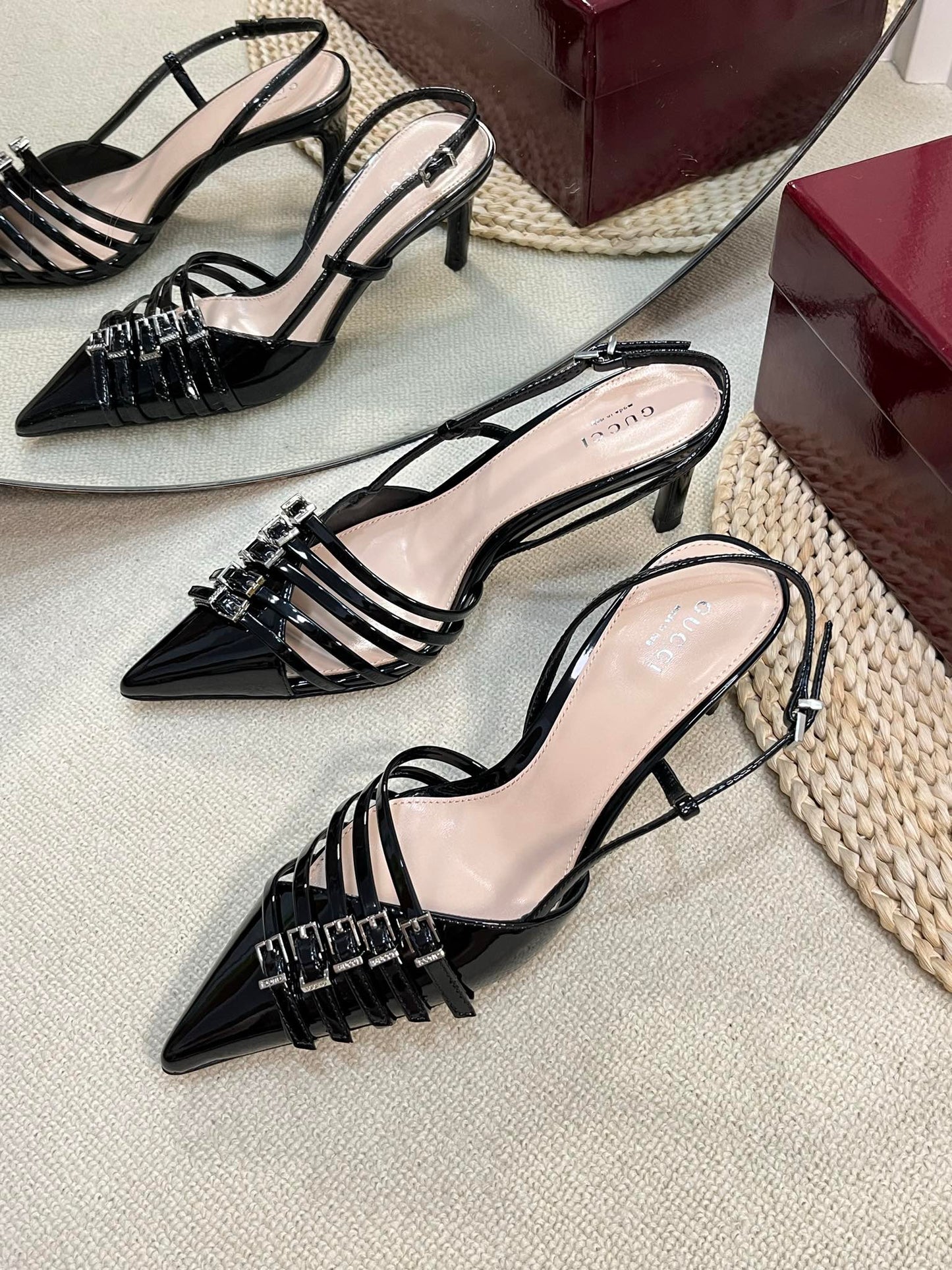GC Regent Buckles Slingback Black Leather 294605