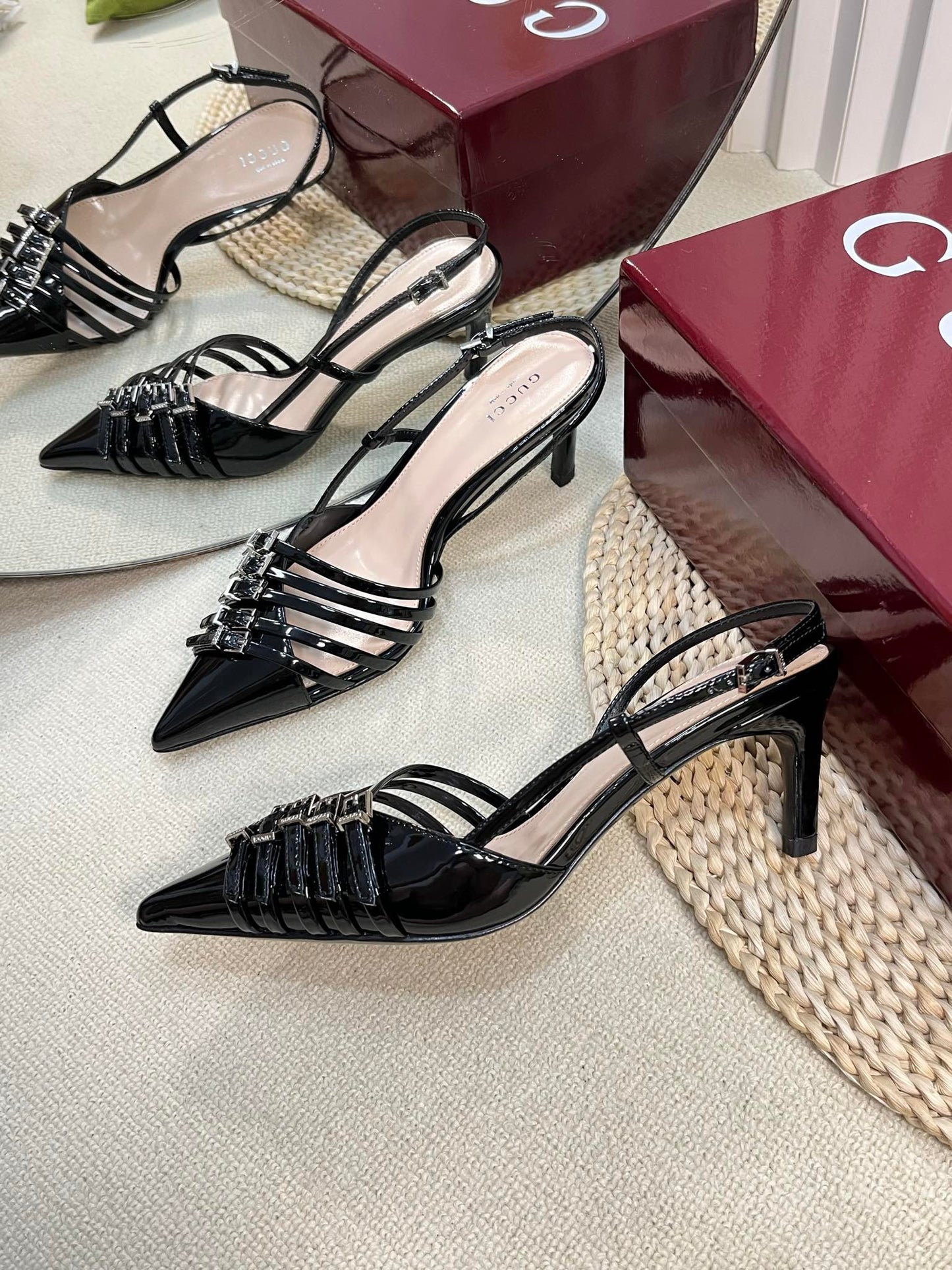 GC Regent Buckles Slingback Black Leather 294605