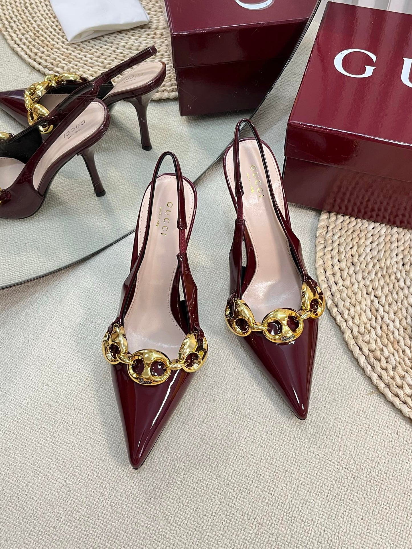GC Slingbacks With Marina Chain 100mm Red Patent Leather 294585