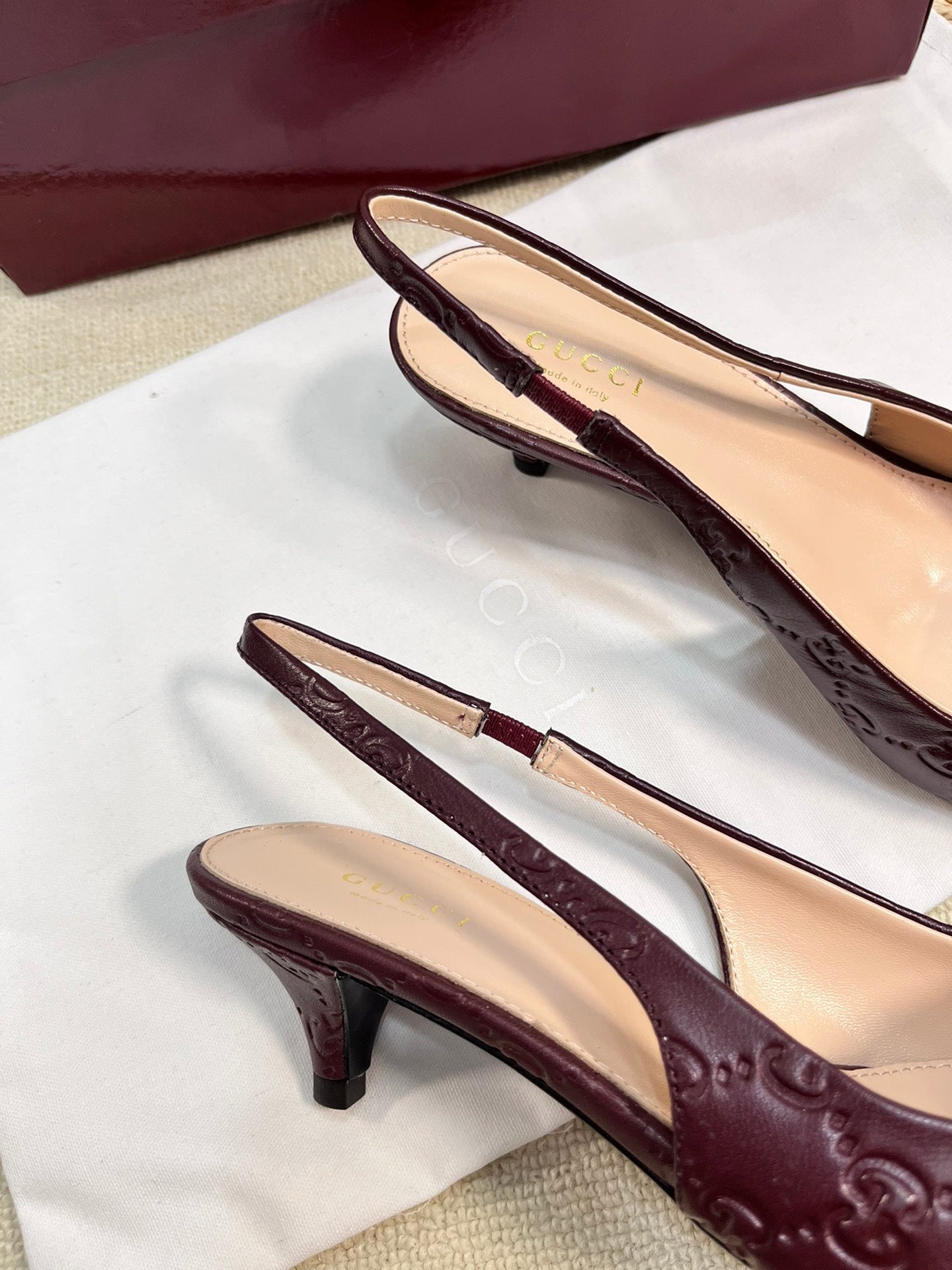 GC Horsebit Slingback Pump 50mm Rosso Ancora red Embossed Sheepskin 294575