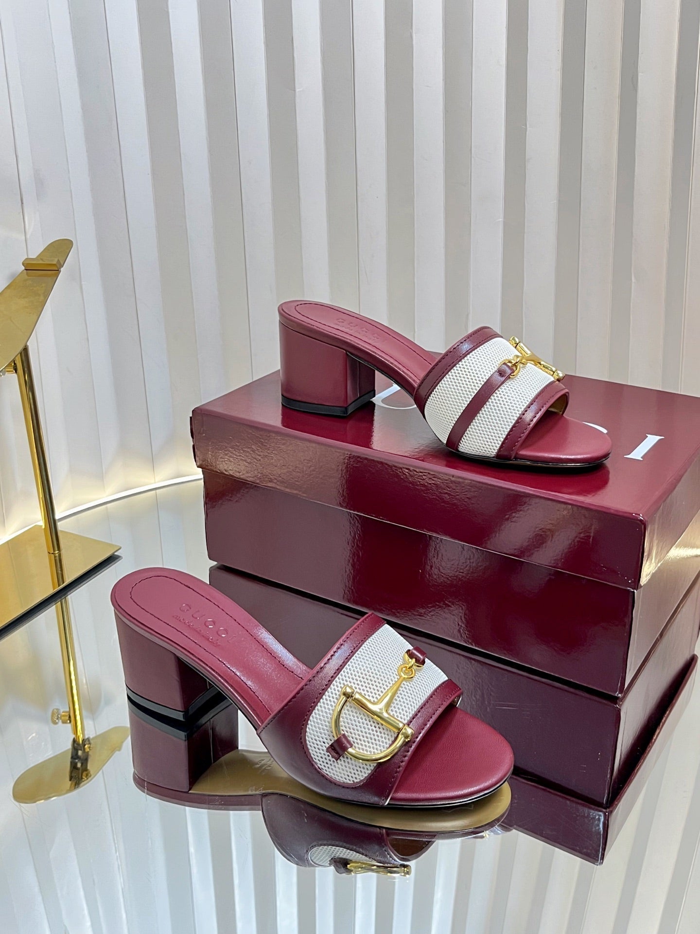 GC 25 Horsebit GG 50mm Sandals Red Canvas Sheepskin 294665