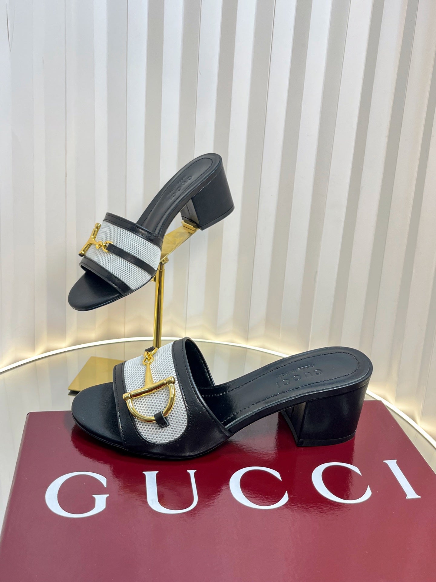 GC 25 Horsebit GG 50mm Sandals black Canvas Sheepskin 294668