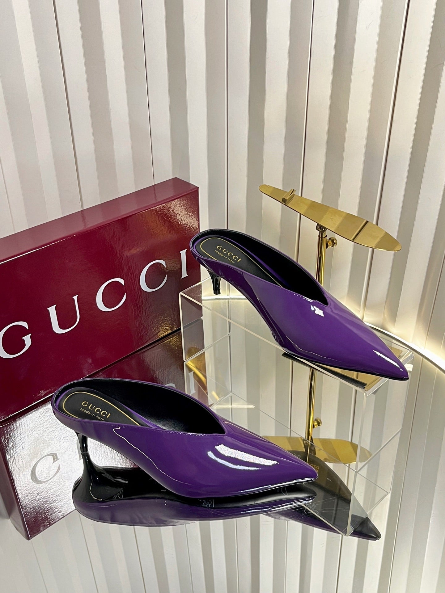 GG Women's Heeled Mules 50mm Purple Patent Leather 548395