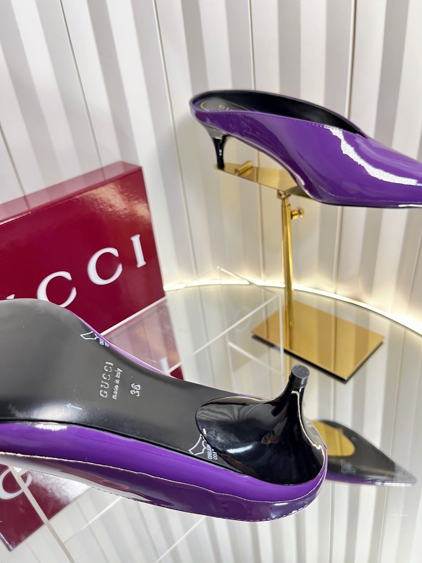 GG Women's Heeled Mules 50mm Purple Patent Leather 548395