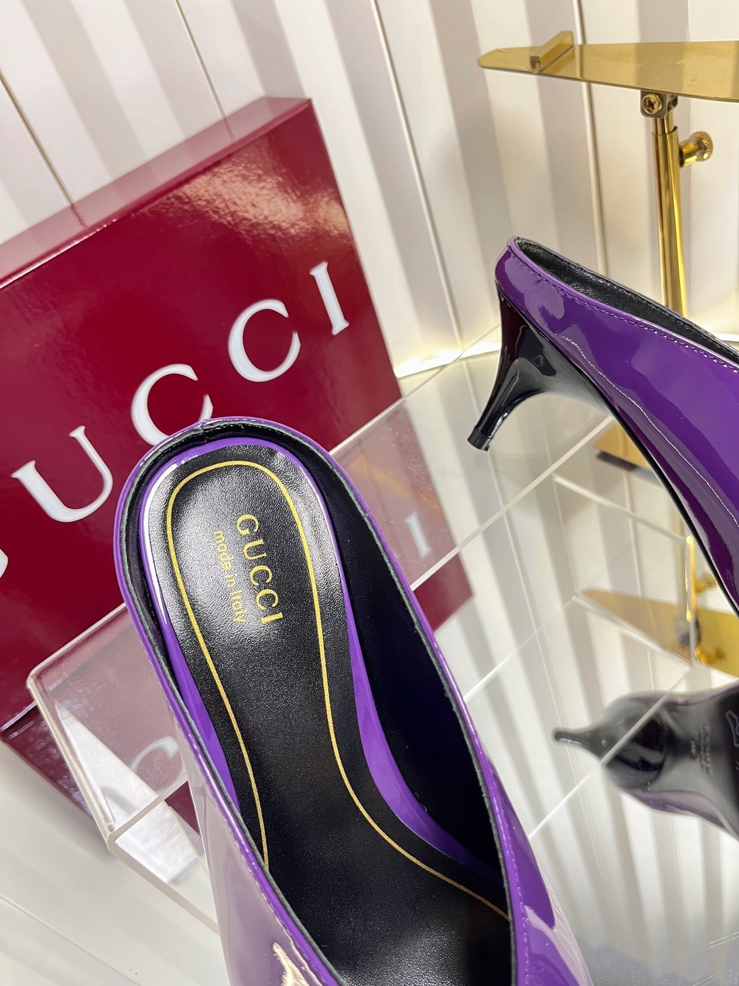 GG Women's Heeled Mules 50mm Purple Patent Leather 548395