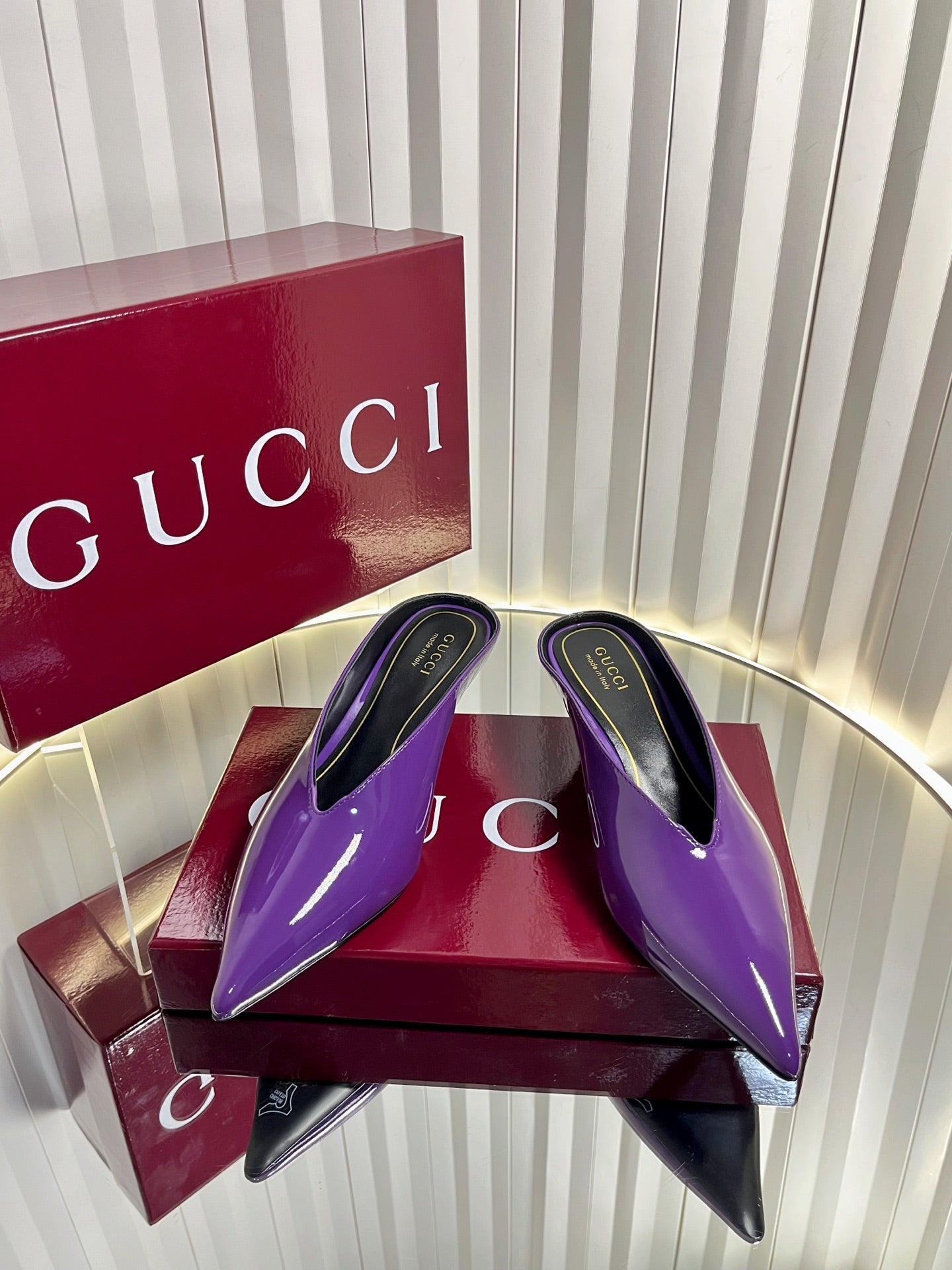 GG Women's Heeled Mules 50mm Purple Patent Leather 548395