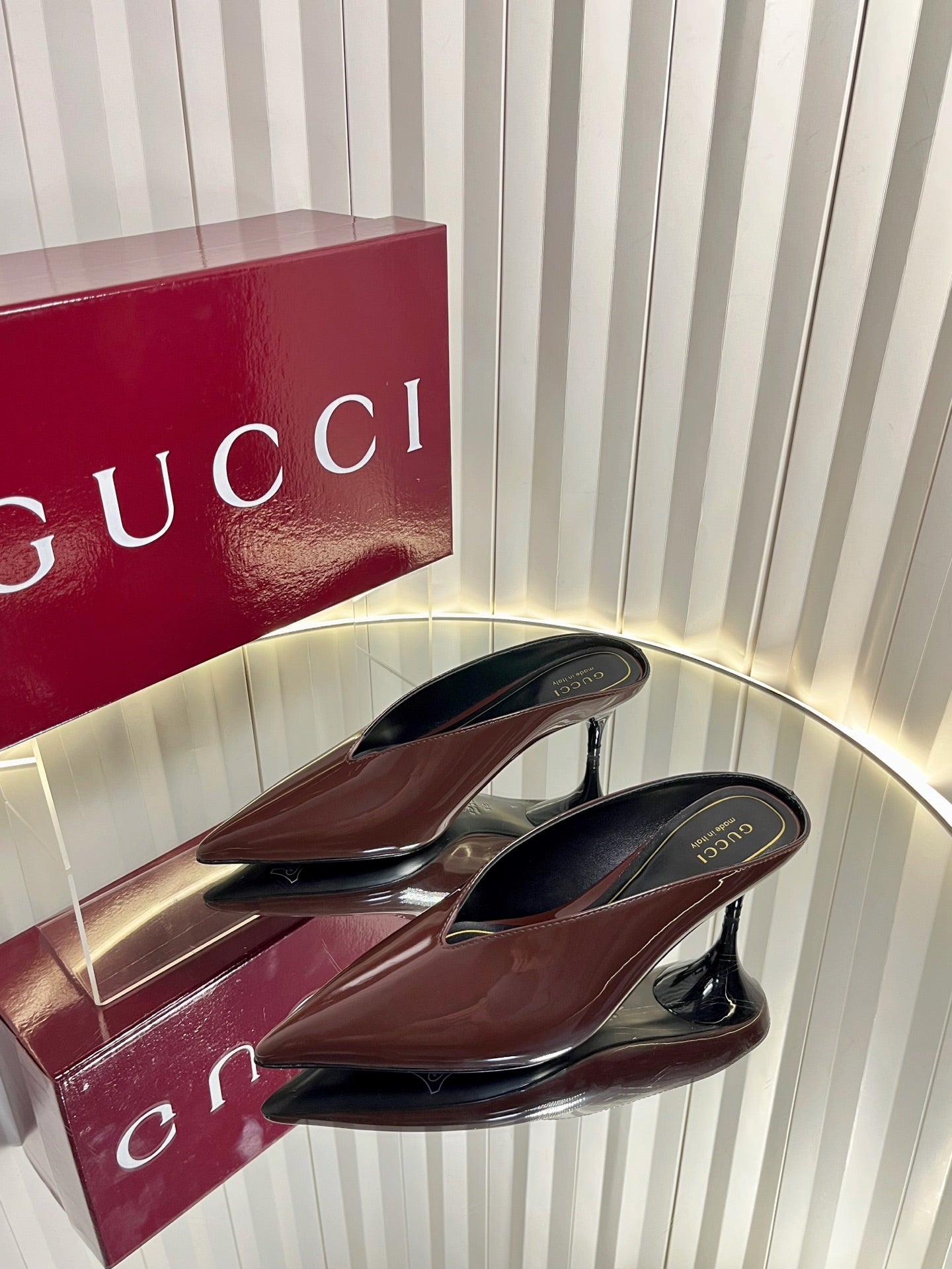 GG Women's Heeled Mules 50mm Rosewood Patent Leather 548398