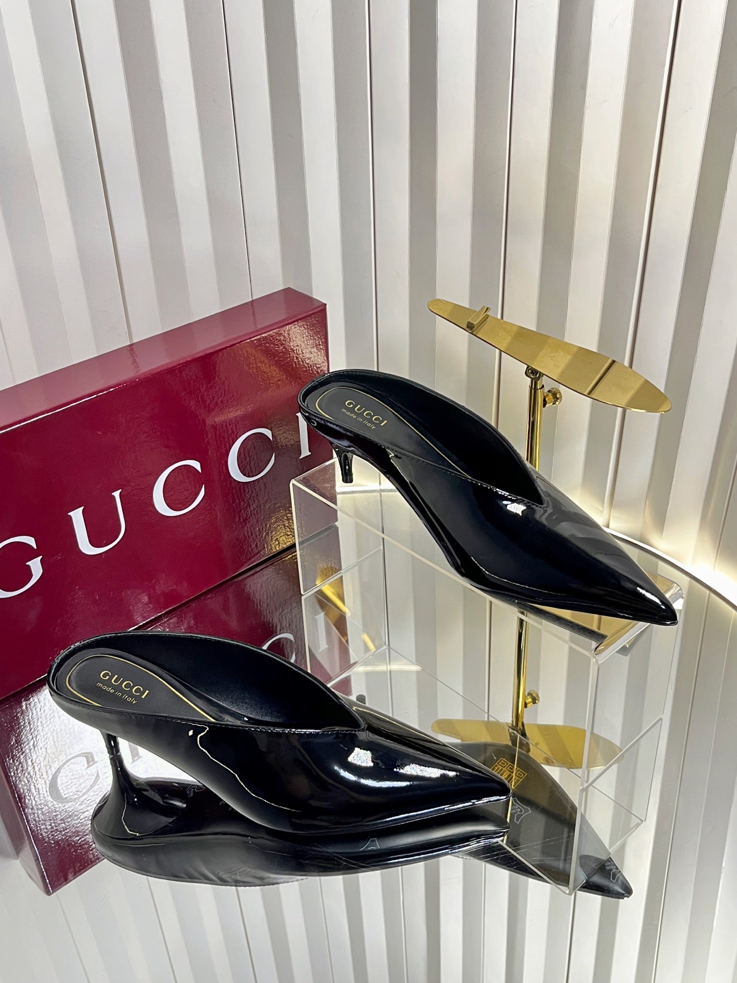 GG Women's Heeled Mules 50mm Black Patent Leather 548399