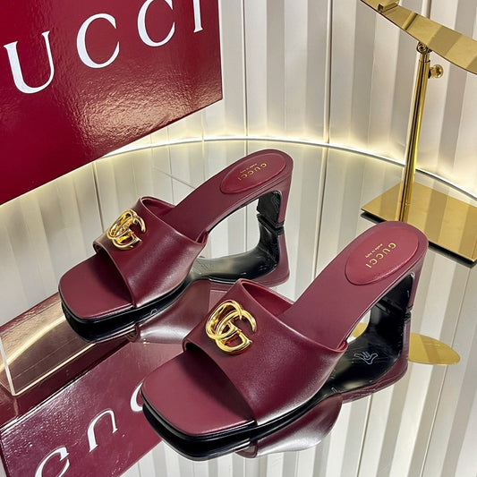 GG 26S Slippers 4.5cm Burgundy Leather 616455