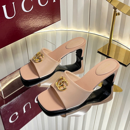 GG 26S Slippers 4.5cm Light Pink Leather 616456