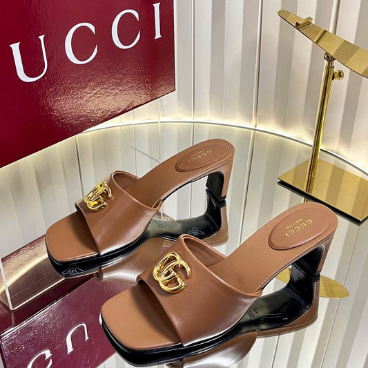 GG 26S Slippers 4.5cm Brown Leather 616457