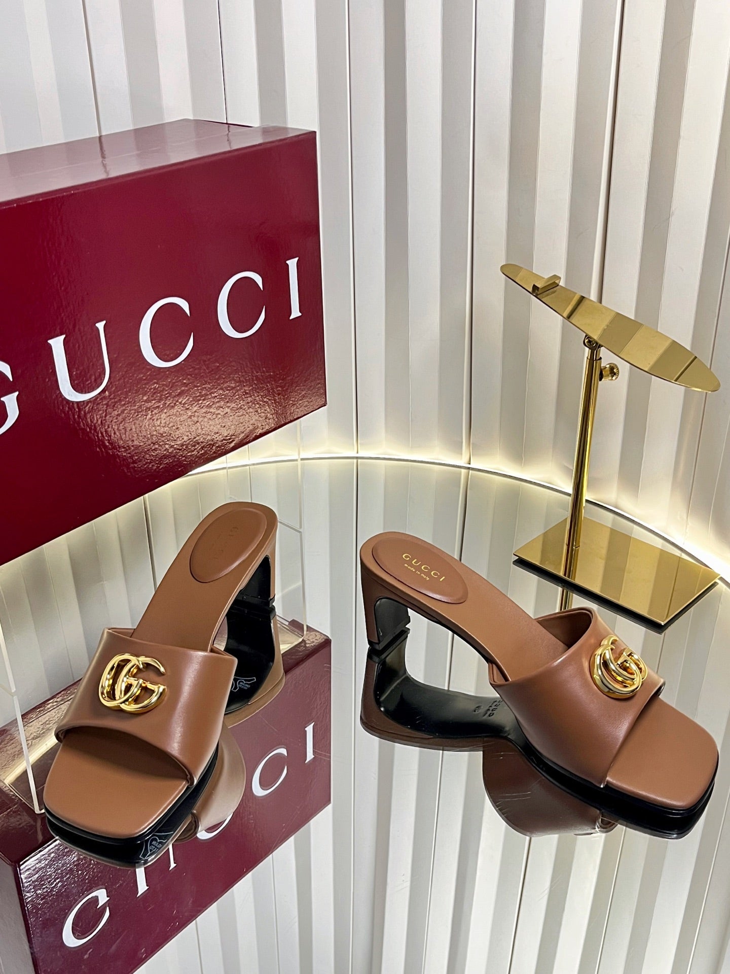 GG 26S Slippers 4.5cm Brown Leather 616457
