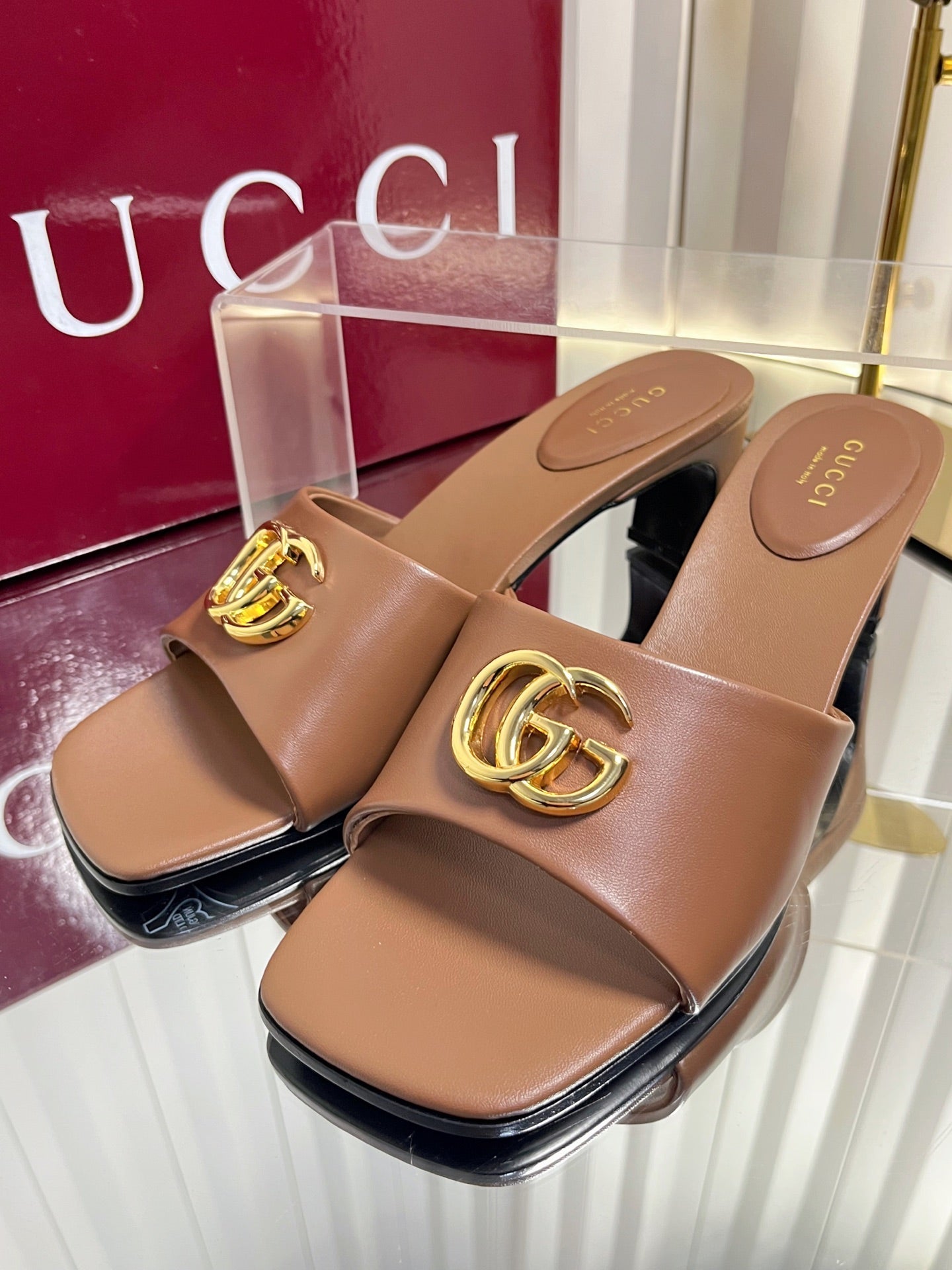 GG 26S Slippers 4.5cm Brown Leather 616457
