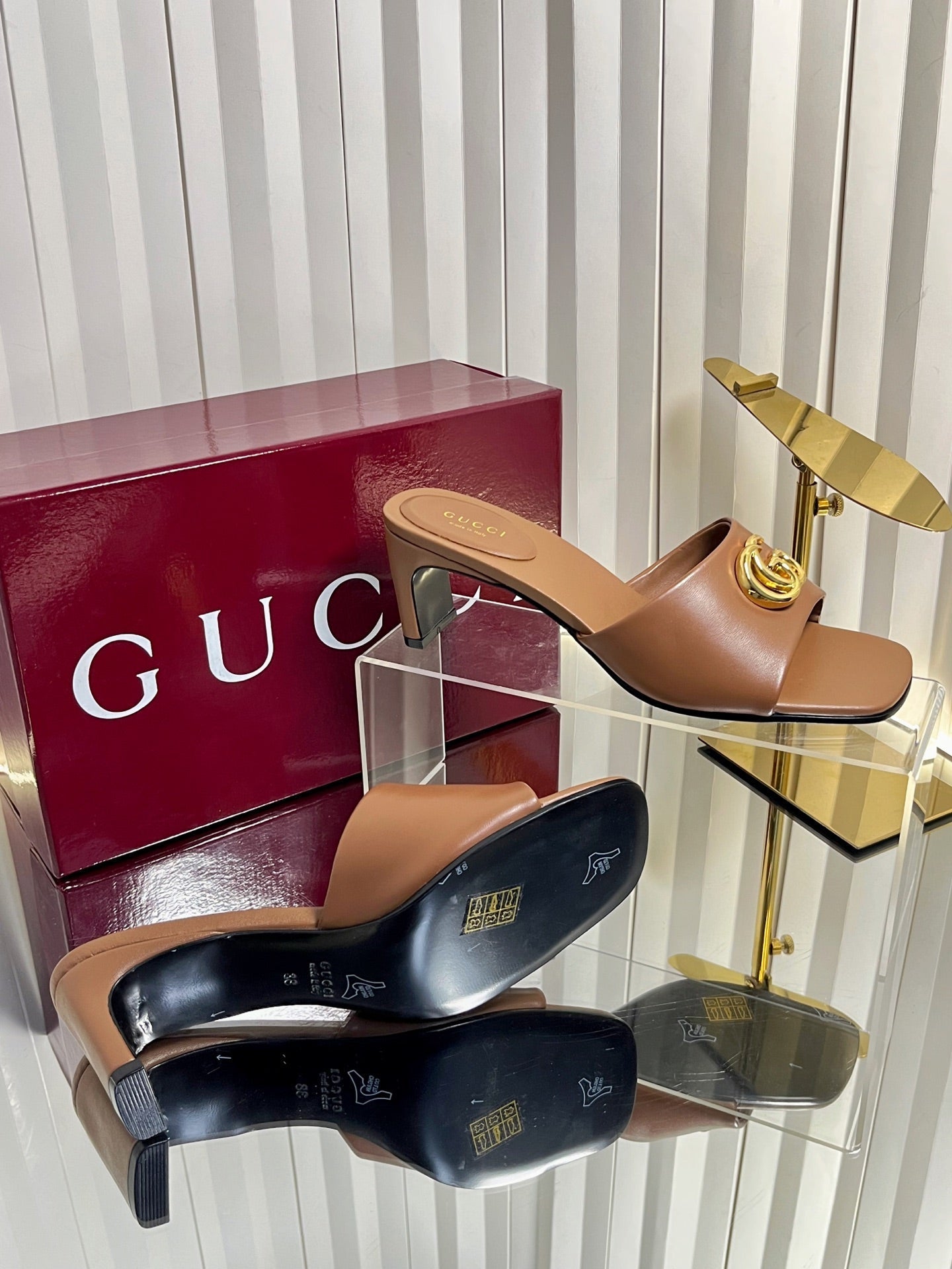 GG 26S Slippers 4.5cm Brown Leather 616457