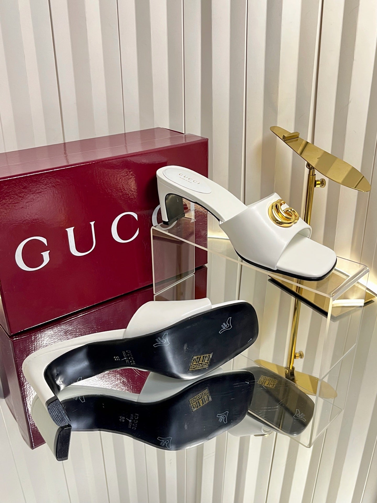 GG 26S Slippers 4.5cm White Leather 616458