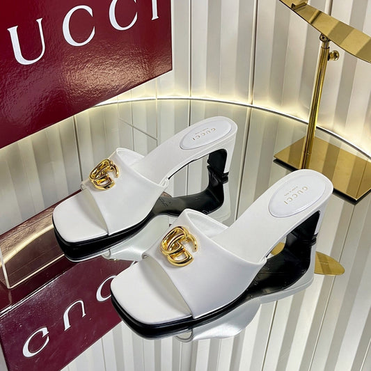 GG 26S Slippers 4.5cm White Leather 616458