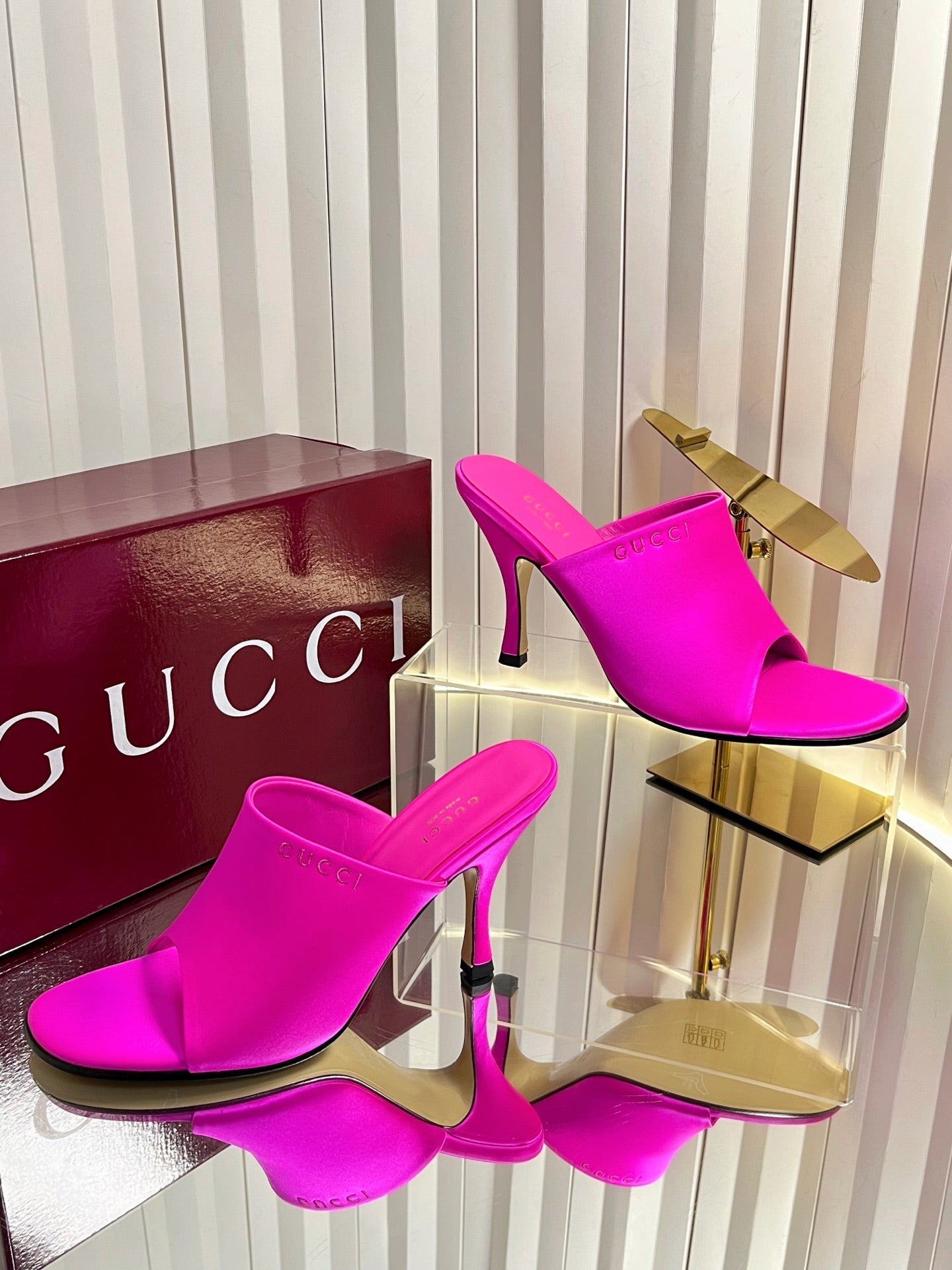 GG Cruise 26 Women's Slide Sandal 95mm Hot Pink Satin 616461