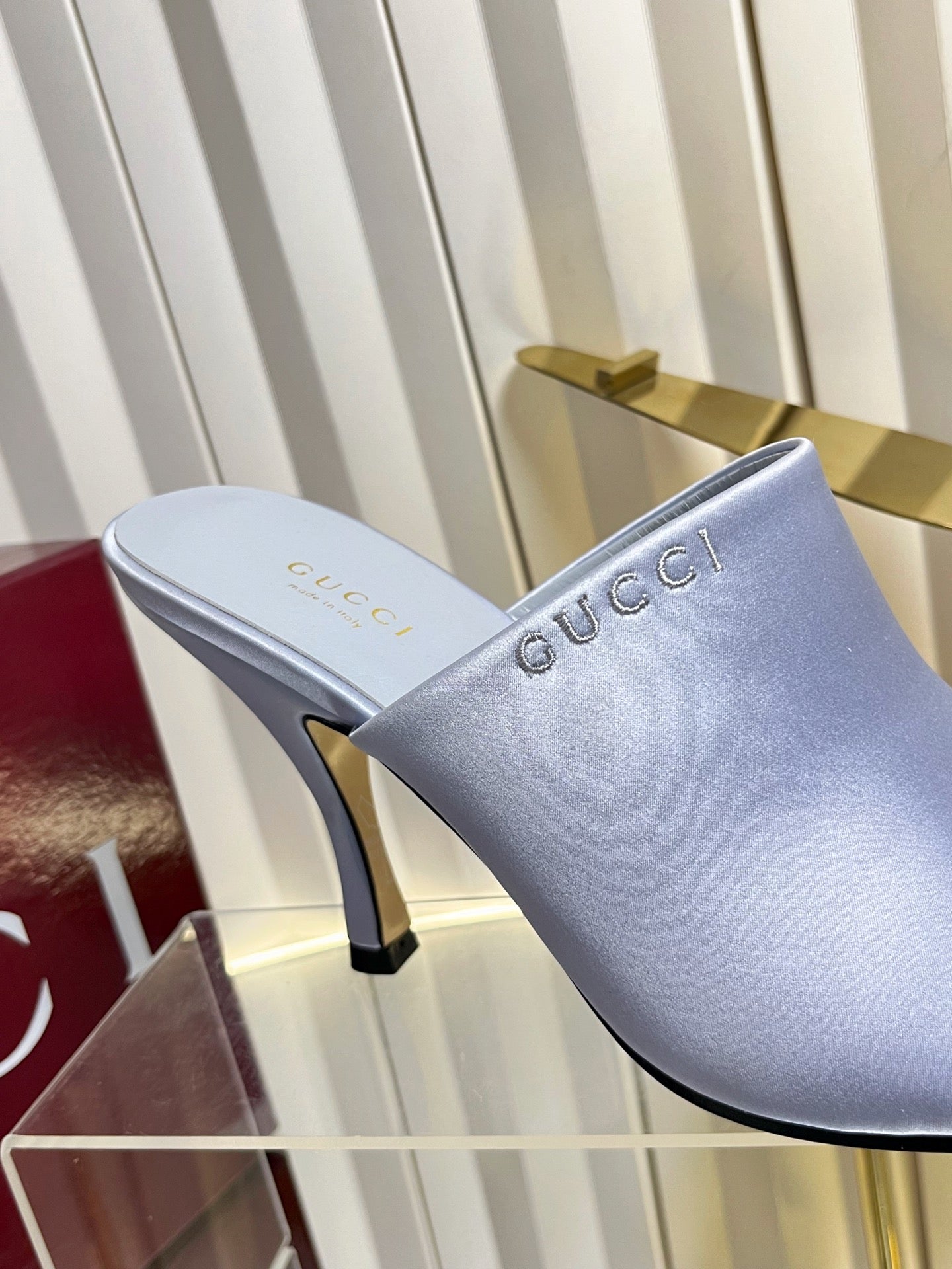 GG Cruise 26 Women's Slide Sandal 95mm Light Blue Satin 616463