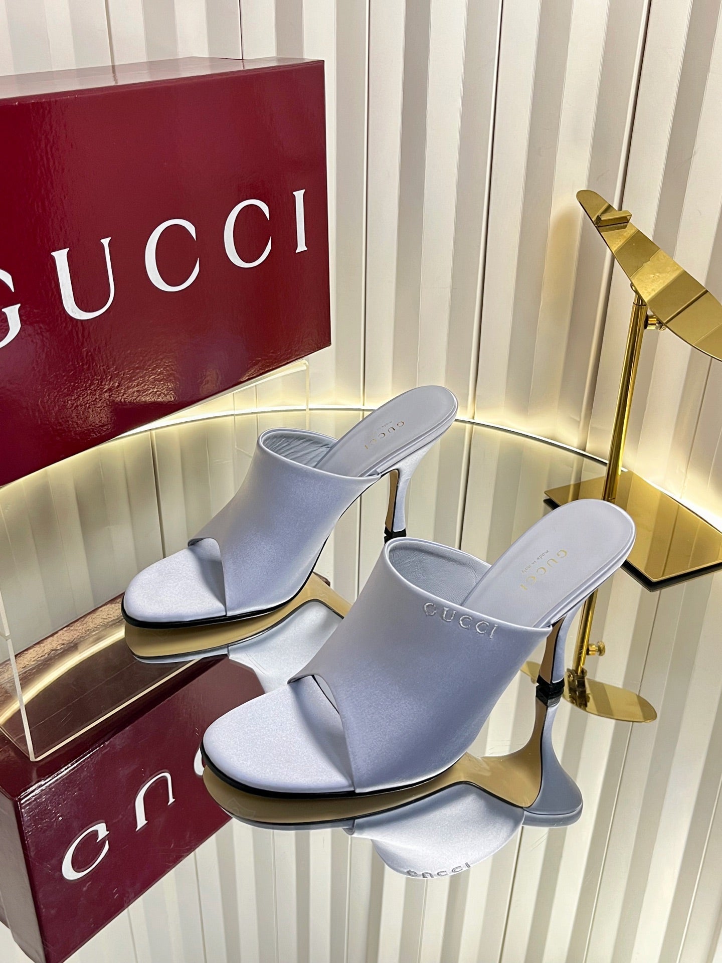 GG Cruise 26 Women's Slide Sandal 95mm Light Blue Satin 616463