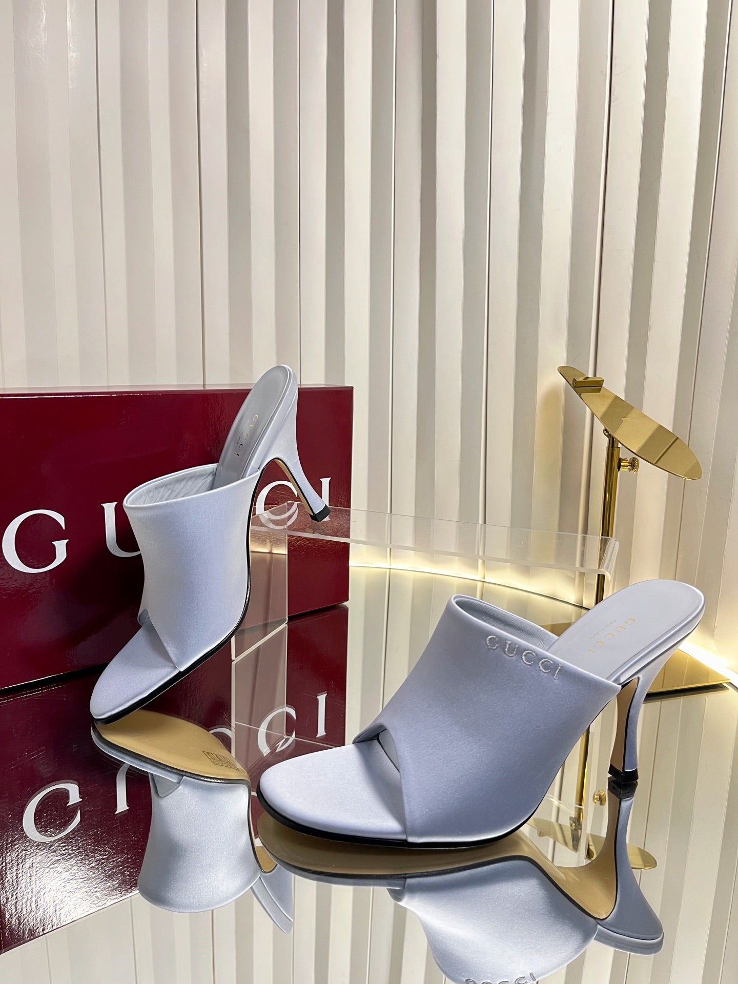 GG Cruise 26 Women's Slide Sandal 95mm Light Blue Satin 616463