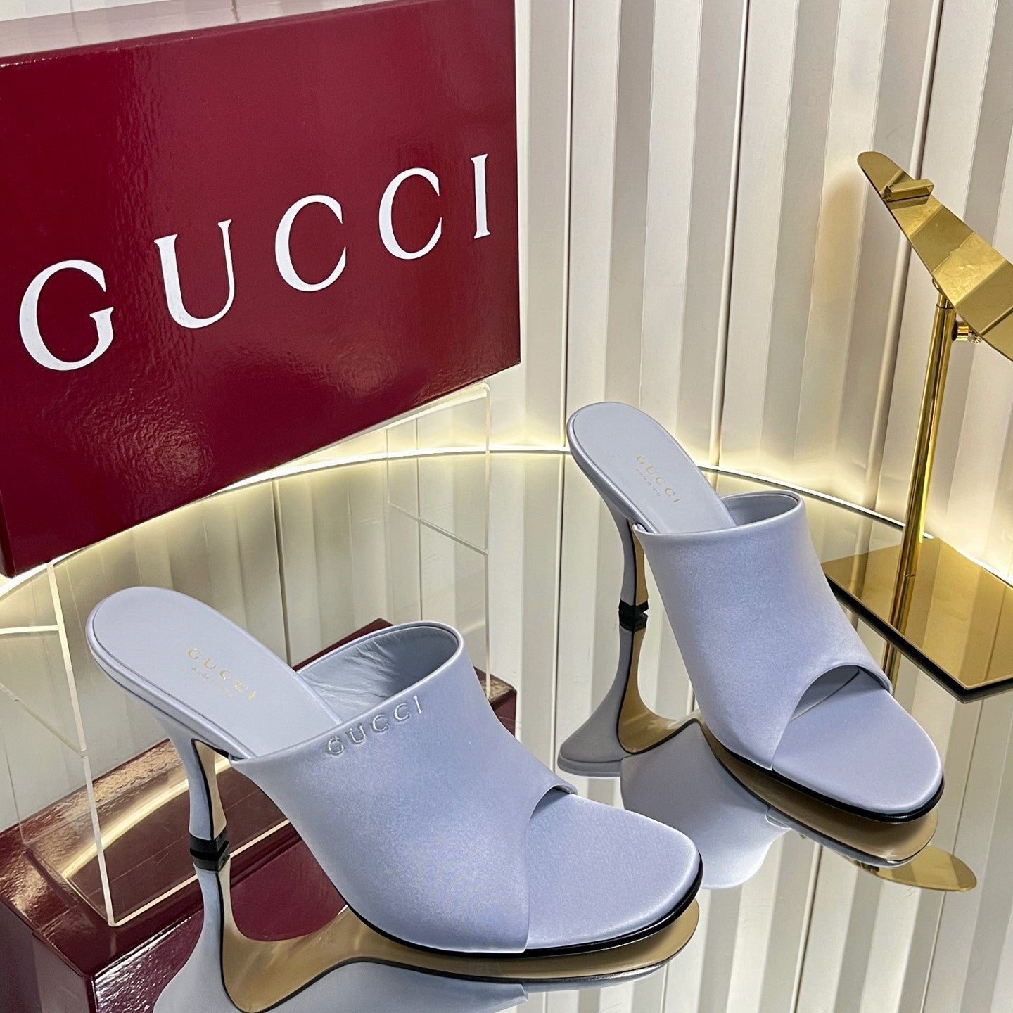 GG Cruise 26 Women's Slide Sandal 95mm Light Blue Satin 616463