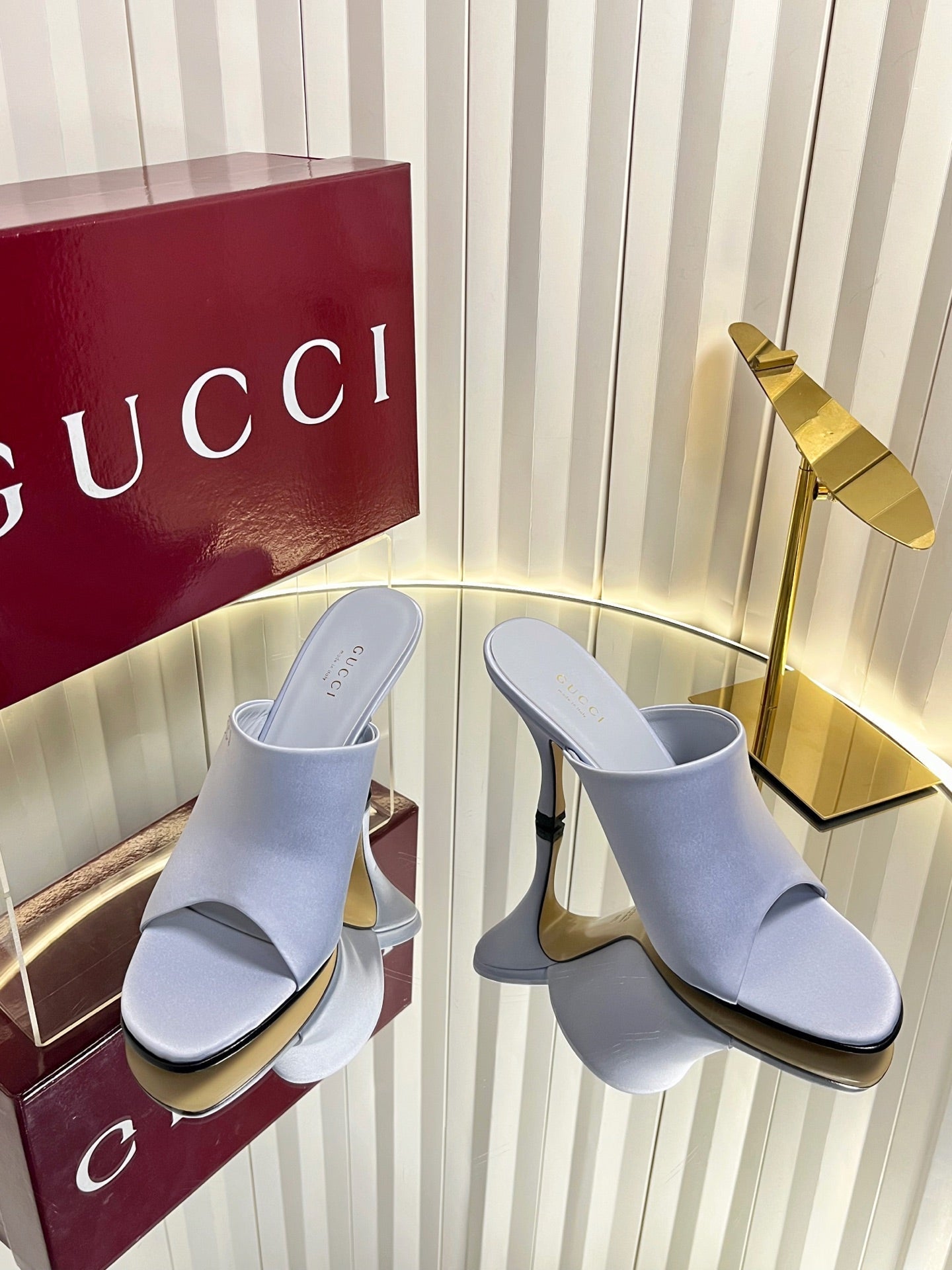 GG Cruise 26 Women's Slide Sandal 95mm Light Blue Satin 616463
