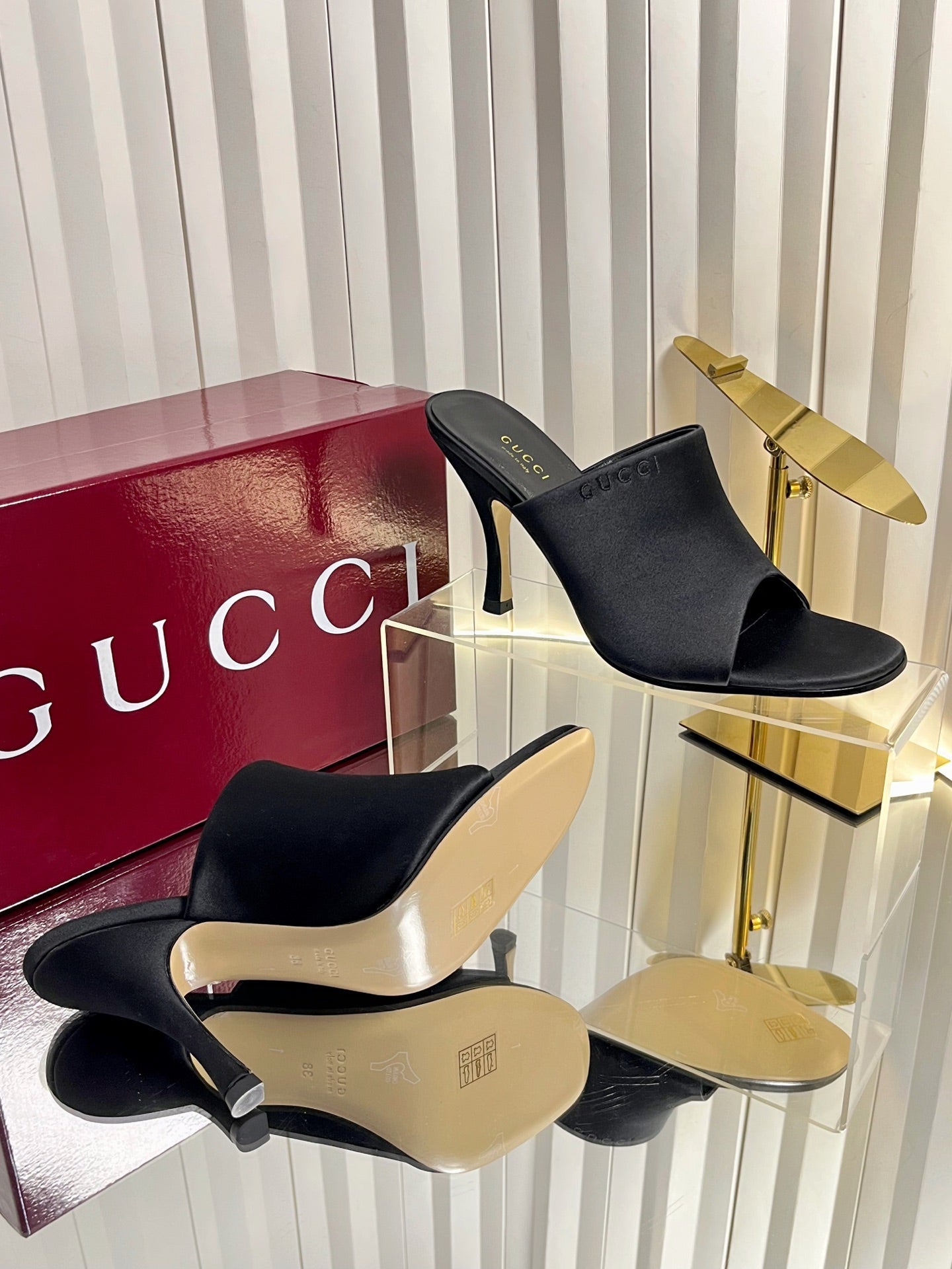 GG Cruise 26 Women's Slide Sandal 95mm Black Satin 616465