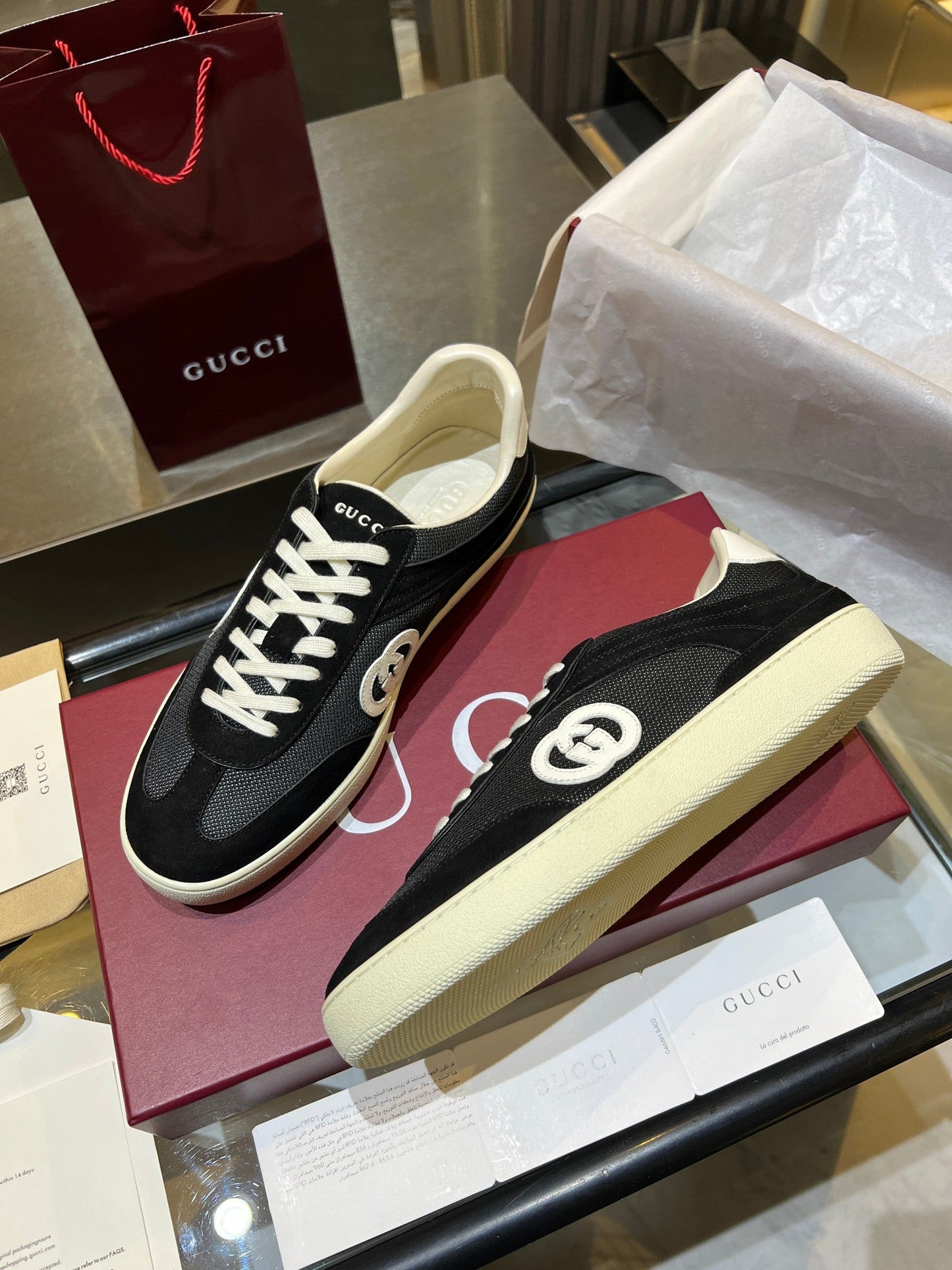 GG G75 Sneaker Black Suede Mesh 818358