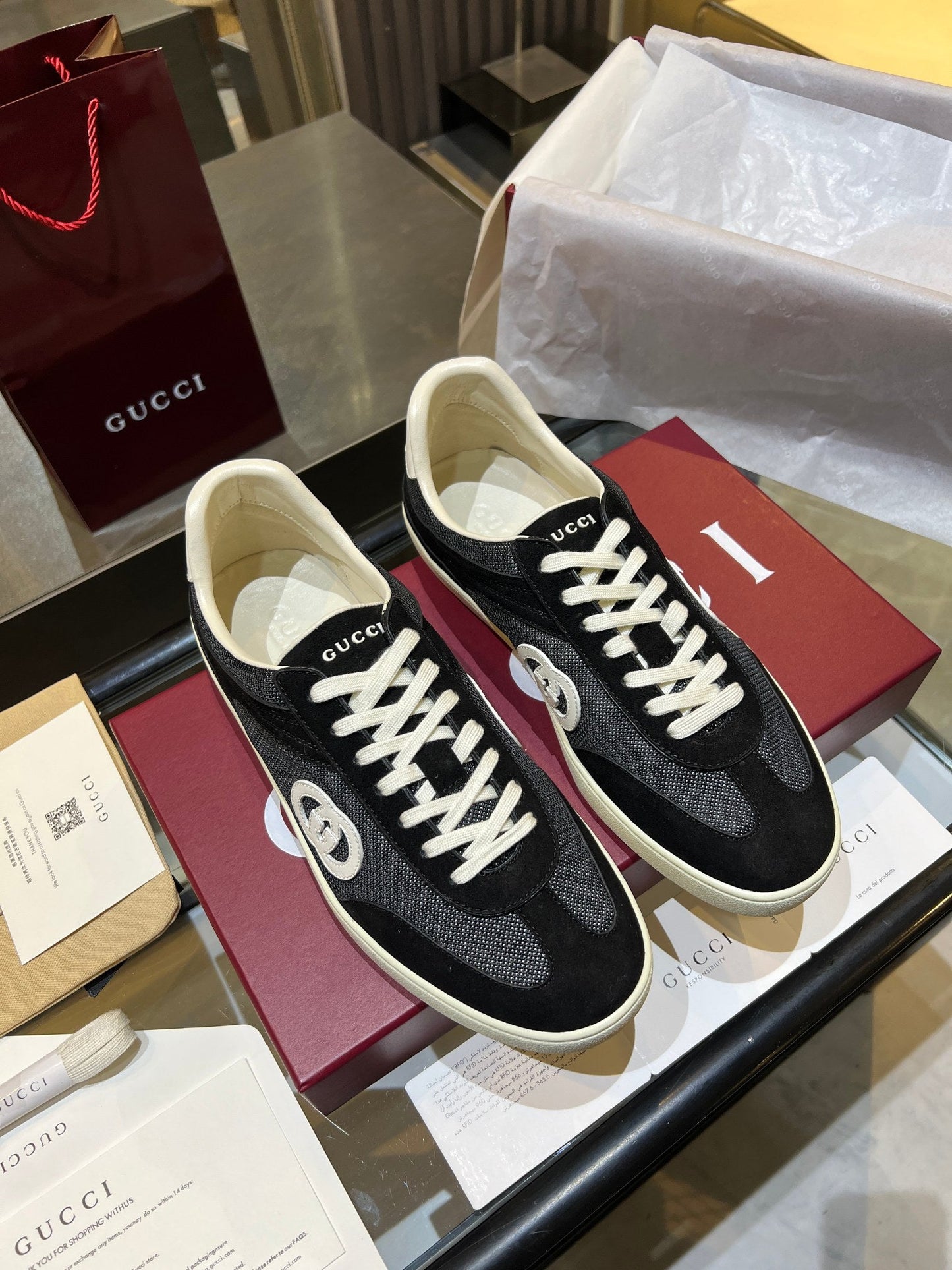 GG G75 Sneaker Black Suede Mesh 818358