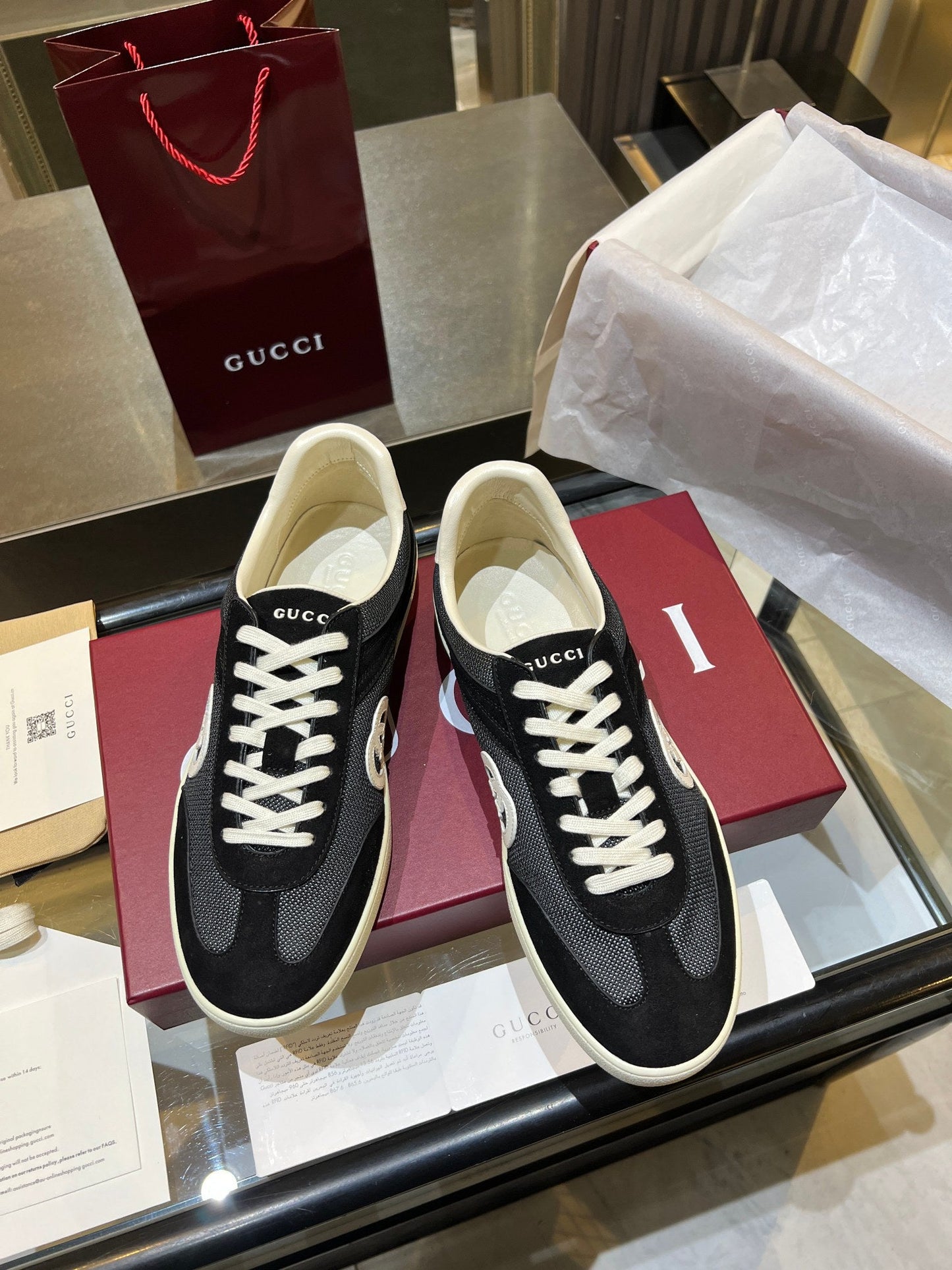 GG G75 Sneaker Black Suede Mesh 818358
