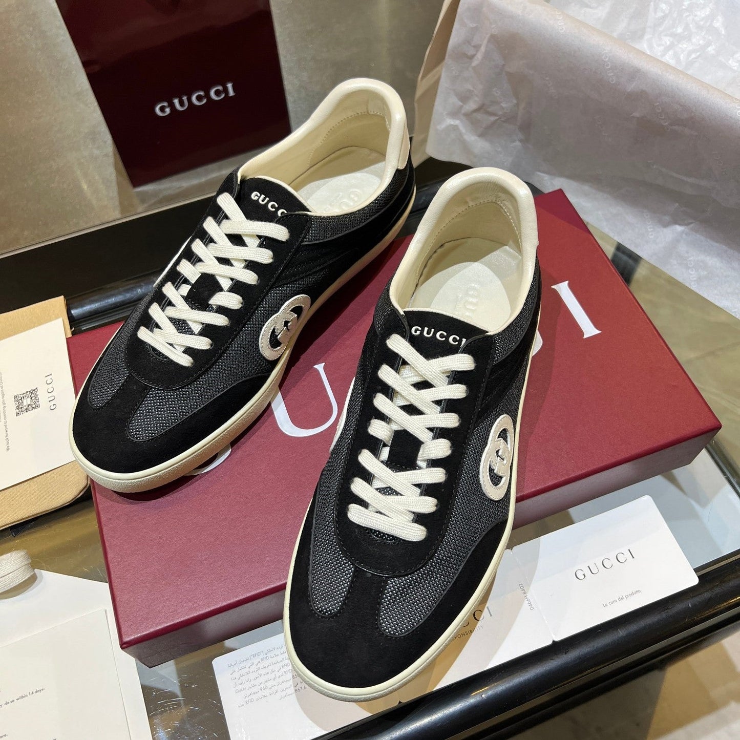 GG G75 Sneaker Black Suede Mesh 818358
