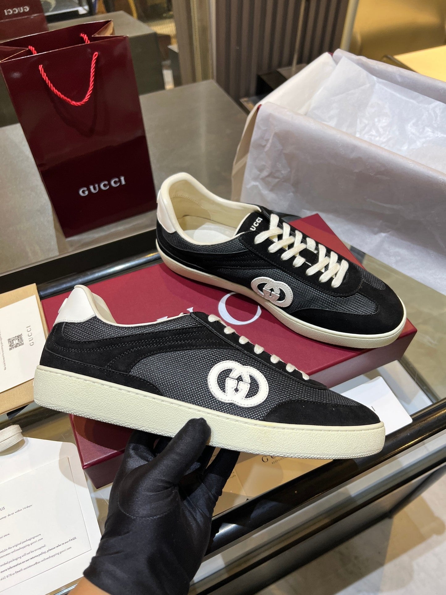 GG G75 Sneaker Black Suede Mesh 818358