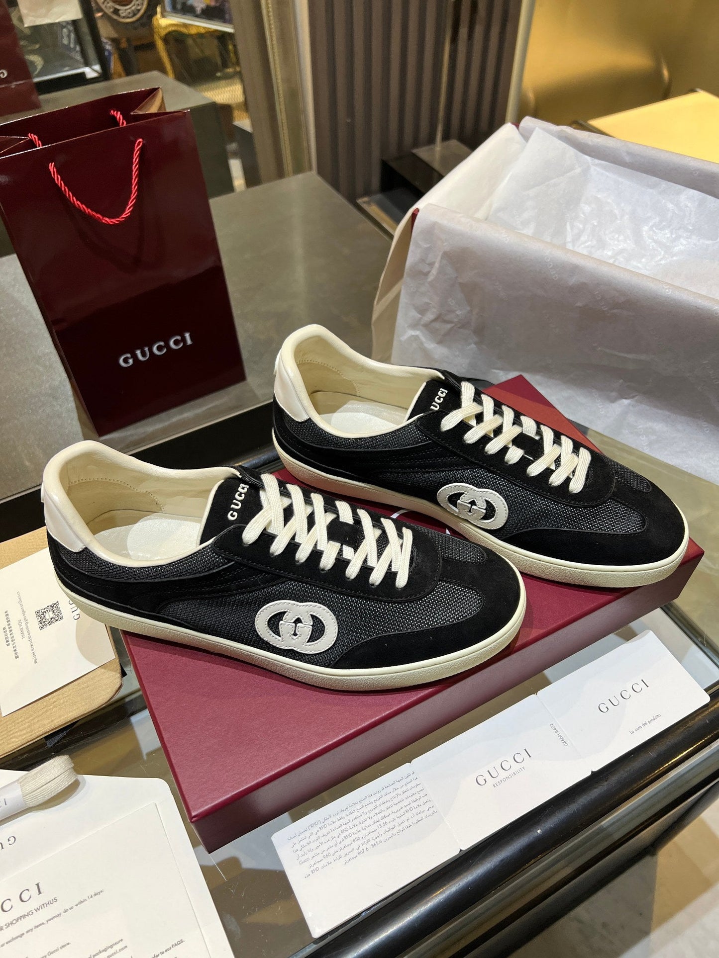 GG G75 Sneaker Black Suede Mesh 818358