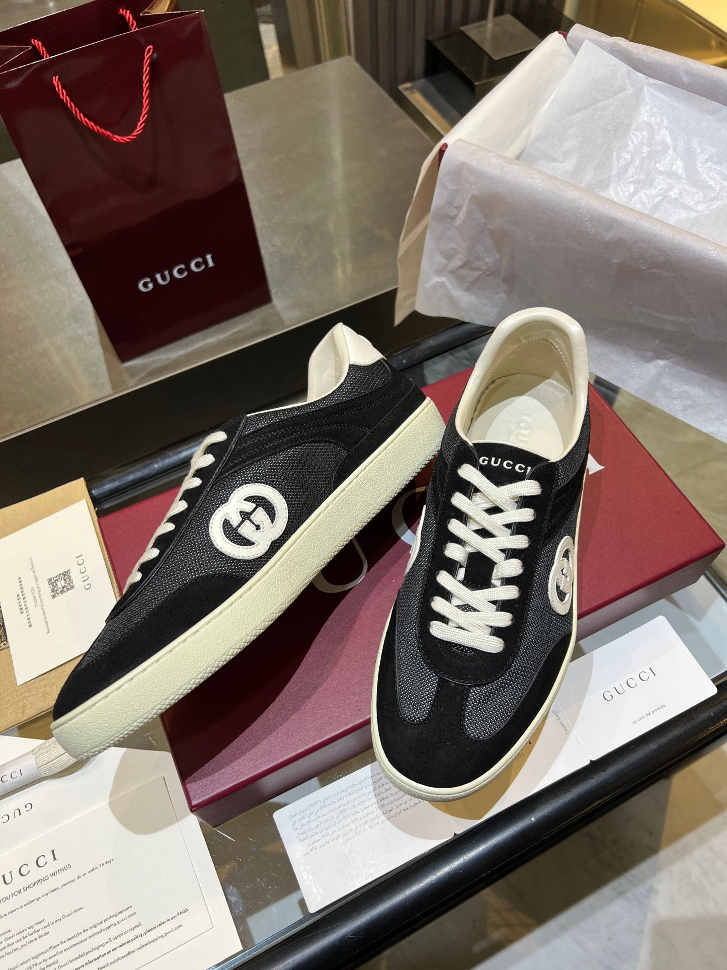 GG G75 Sneaker Black Suede Mesh 818358