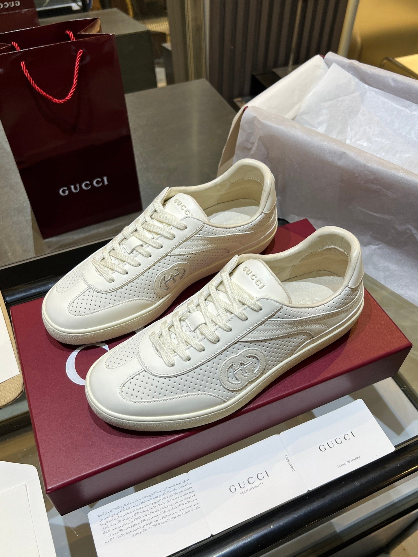 GG G75 Sneaker White Suede Mesh 818357