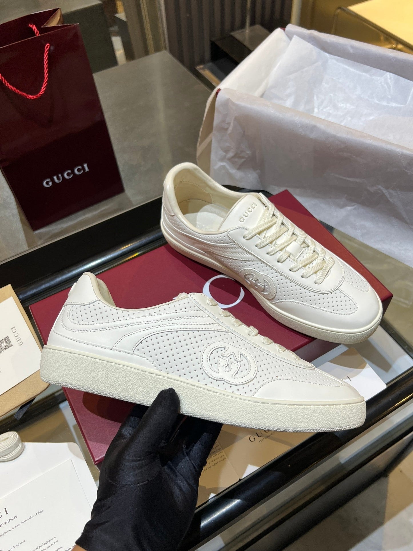 GG G75 Sneaker White Suede Mesh 818357